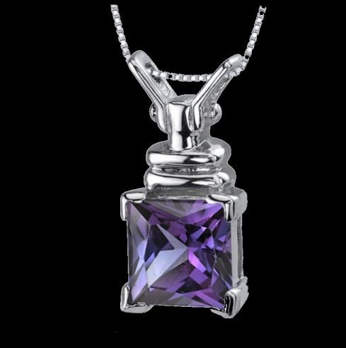 Image 0 of Alexandrite Princess Cut Abstract Detail Sterling Silver Pendant