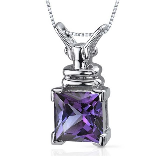 Image 1 of Alexandrite Princess Cut Abstract Detail Sterling Silver Pendant