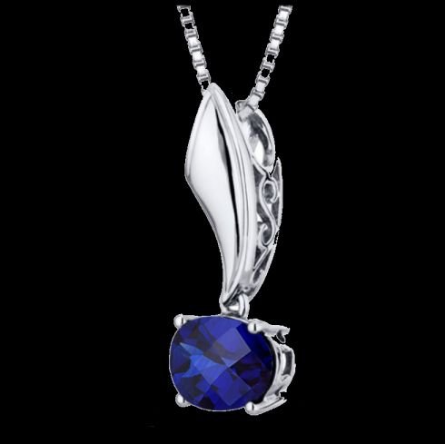 Image 0 of Blue Sapphire Oval Cut Fancy Design Sterling Silver Pendant