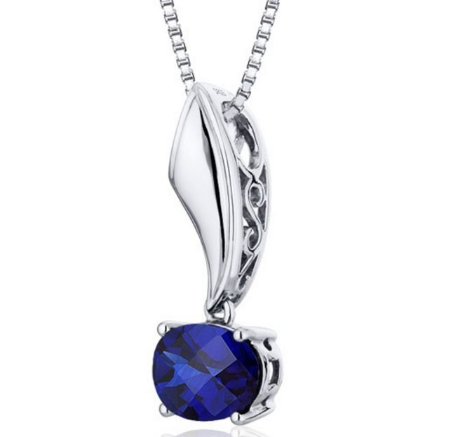 Image 1 of Blue Sapphire Oval Cut Fancy Design Sterling Silver Pendant