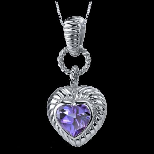 Image 0 of Alexandrite Heart Cut Rope Frame Sterling Silver Pendant