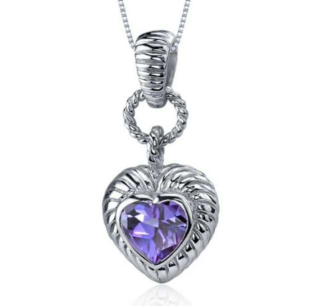 Image 1 of Alexandrite Heart Cut Rope Frame Sterling Silver Pendant