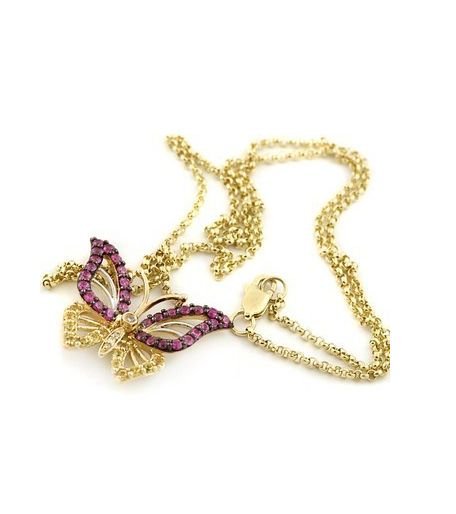 Image 2 of Butterfly Pink Yellow Sapphire Diamond Accent 14K Yellow Gold Necklace