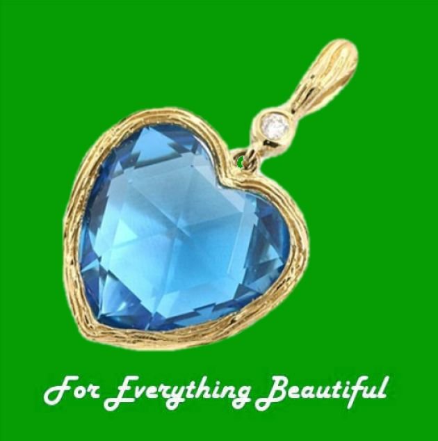 Image 0 of Blue Topaz Heart Checkerboard Cut Diamond Accent 14K Yellow Gold Pendant