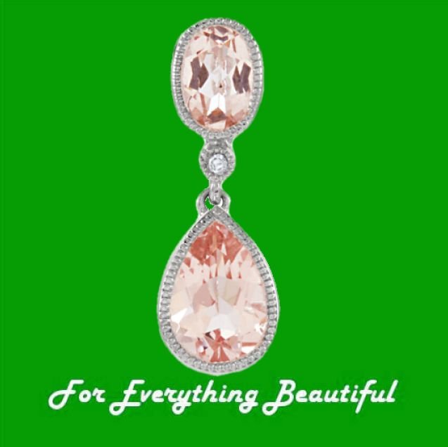 Image 0 of Morganite Oval Pear Drop Diamond Accent 14K White Gold Pendant