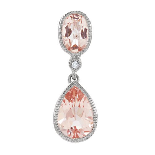 Image 1 of Morganite Oval Pear Drop Diamond Accent 14K White Gold Pendant