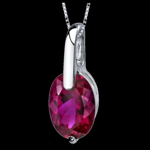 Image 0 of Red Ruby Oval Cut Simple Detail Sterling Silver Pendant