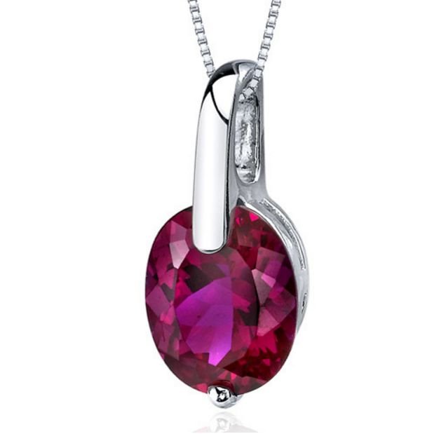 Image 1 of Red Ruby Oval Cut Simple Detail Sterling Silver Pendant