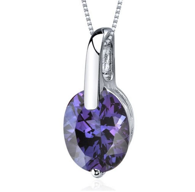 Image 1 of Alexandrite Oval Cut Simple Sterling Silver Pendant