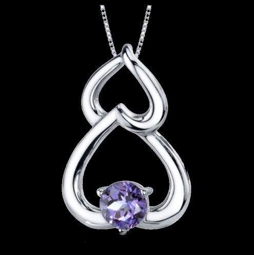 Image 0 of Alexandrite Round Cut Double Heart Sterling Silver Pendant