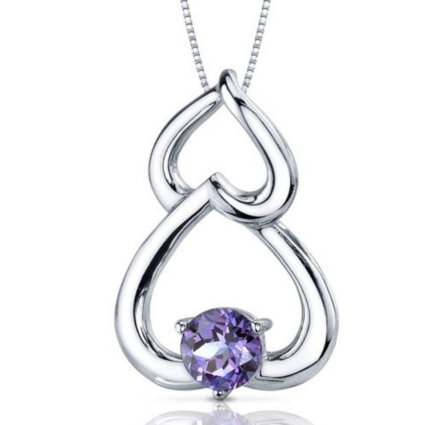 Image 1 of Alexandrite Round Cut Double Heart Sterling Silver Pendant