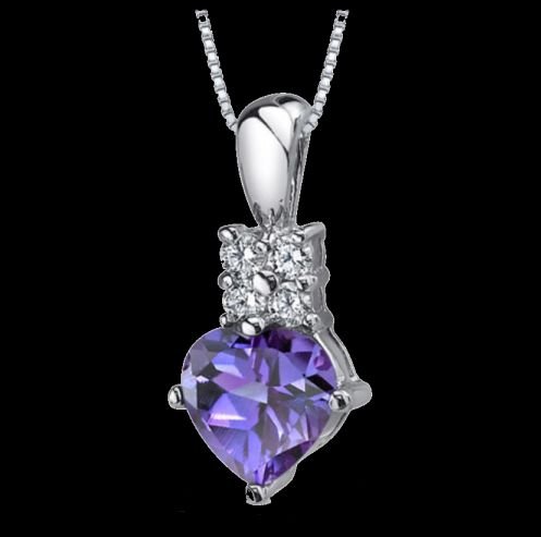 Image 0 of Alexandrite Heart Cut Quad Cubic Zirconia Detail Sterling Silver Pendant