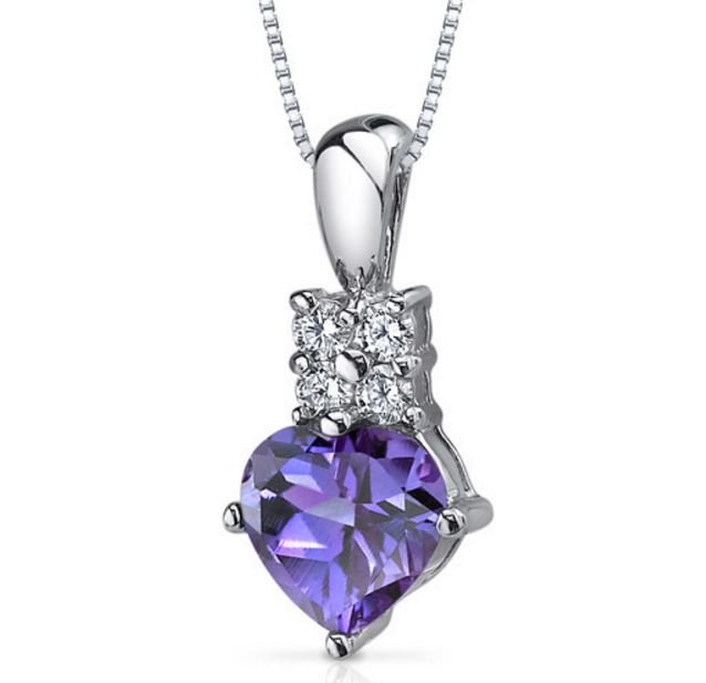 Image 1 of Alexandrite Heart Cut Quad Cubic Zirconia Detail Sterling Silver Pendant