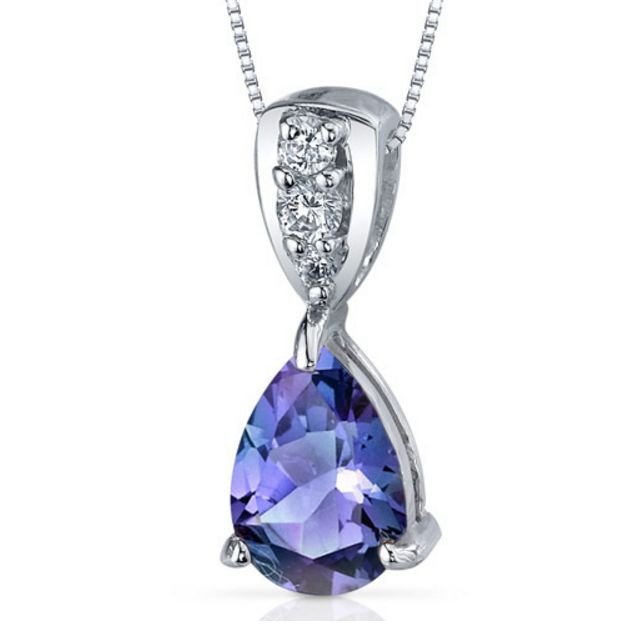 Image 1 of Alexandrite Pear Cut Cubic Zirconia Detail Sterling Silver Pendant