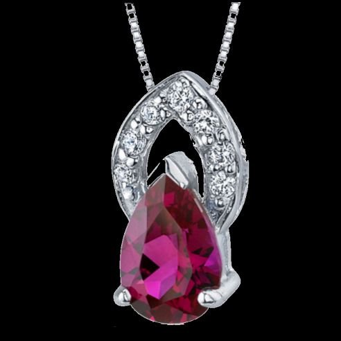 Image 0 of Red Ruby Pear Cut Cubic Zirconia Halo Sterling Silver Pendant