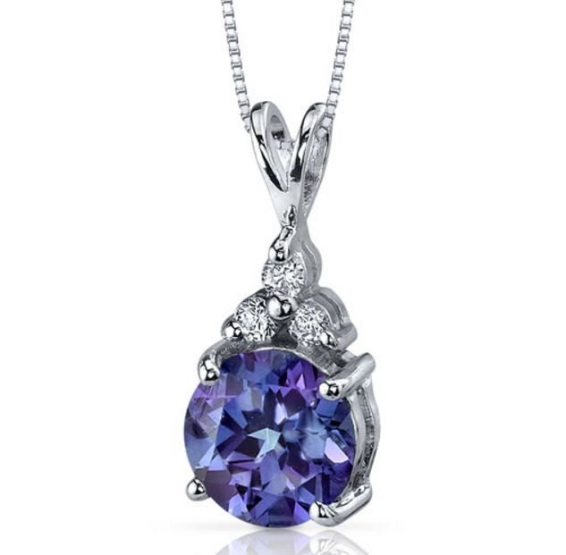 Image 1 of Alexandrite Round Cut Cubic Zirconia Accent Sterling Silver Pendant