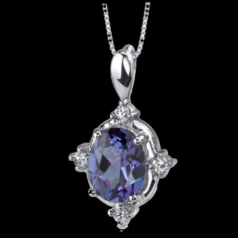 Image 0 of Alexandrite Oval Cut Cubic Zirconia Ornate Sterling Silver Pendant