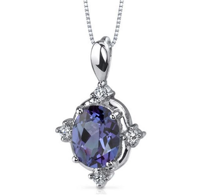 Image 1 of Alexandrite Oval Cut Cubic Zirconia Ornate Sterling Silver Pendant