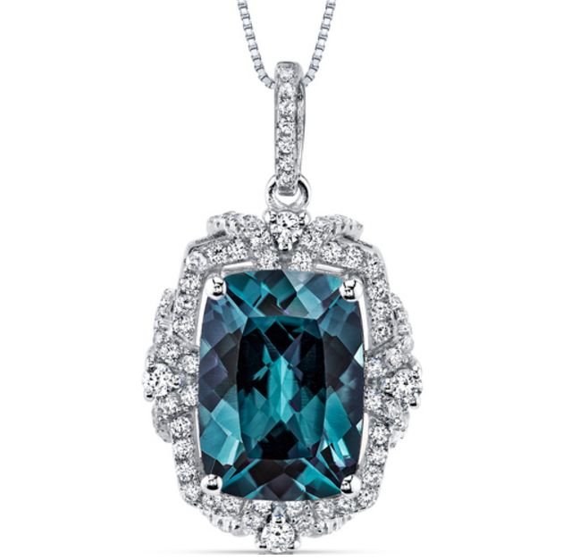 Image 1 of Alexandrite Cushion Cut Cubic Zirconia Framed Gallery Sterling Silver Pendant 