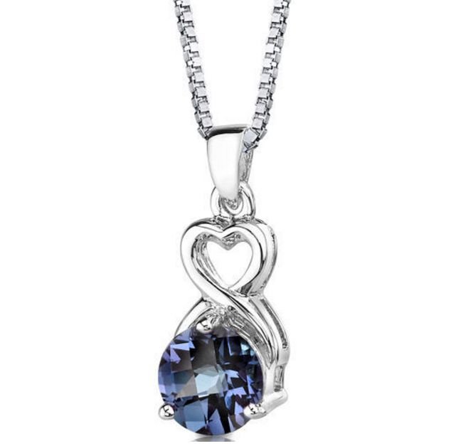 Image 1 of Alexandrite Round Cut Heart Detail Sterling Silver Pendant