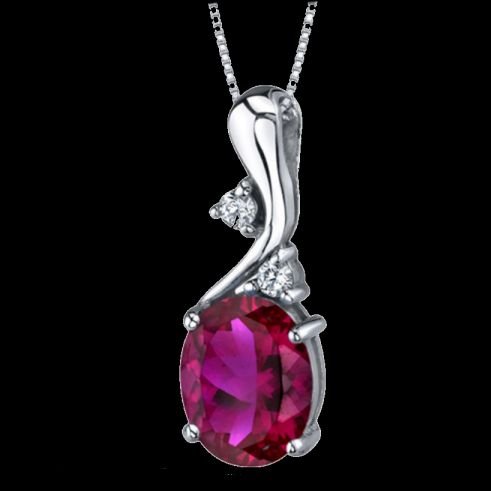 Image 0 of Red Ruby Oval Cut Cubic Zirconia Modern Detail Sterling Silver Pendant