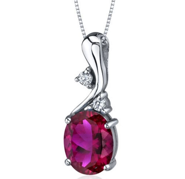 Image 1 of Red Ruby Oval Cut Cubic Zirconia Modern Detail Sterling Silver Pendant