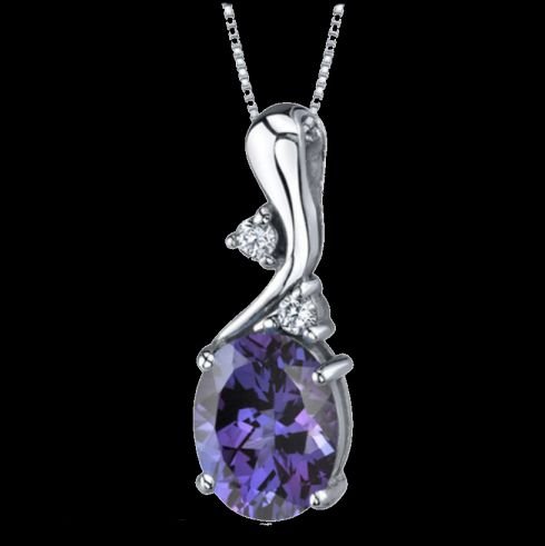 Image 0 of Alexandrite Oval Cut Cubic Zirconia Curved Modern Detail Sterling Silver Pendant