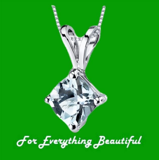 Image 0 of Aquamarine Cushion Cut 14K White Gold Pendant