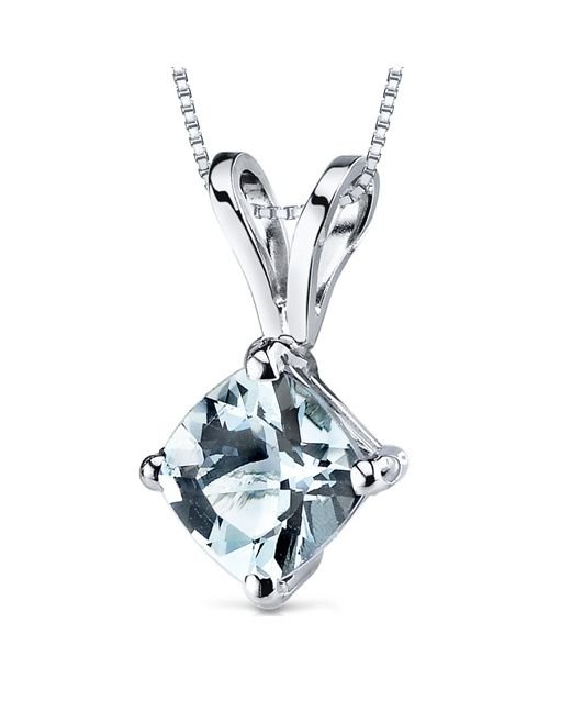 Image 1 of Aquamarine Cushion Cut 14K White Gold Pendant