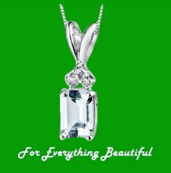 Aquamarine Radiant Cut Diamond Accent 14K White Gold Pendant