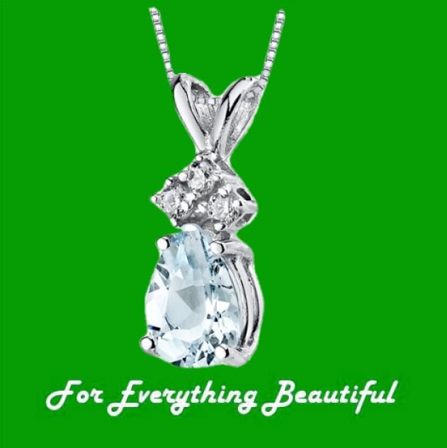 Image 0 of Aquamarine Pear Cut Diamond Accent 14K White Gold Pendant