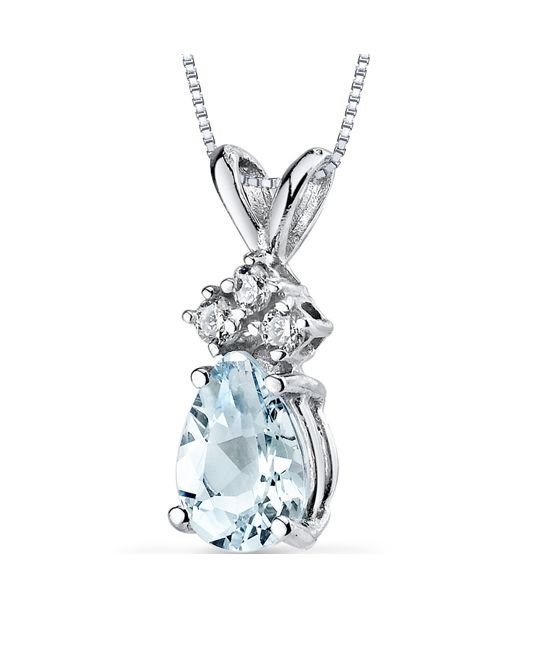 Image 1 of Aquamarine Pear Cut Diamond Accent 14K White Gold Pendant