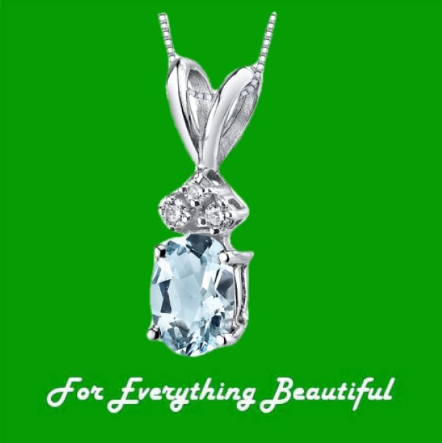 Image 0 of Aquamarine Oval Cut Diamond Accent 14K White Gold Pendant