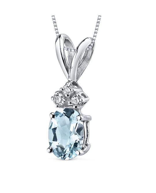 Image 1 of Aquamarine Oval Cut Diamond Accent 14K White Gold Pendant