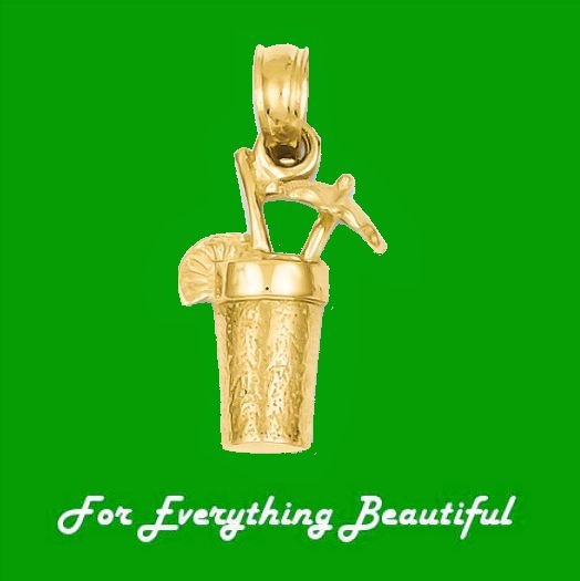 Image 0 of Tropical Cocktail Drink Textured Small 14K Yellow Gold Pendant Charm