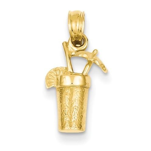 Image 1 of Tropical Cocktail Drink Textured Small 14K Yellow Gold Pendant Charm