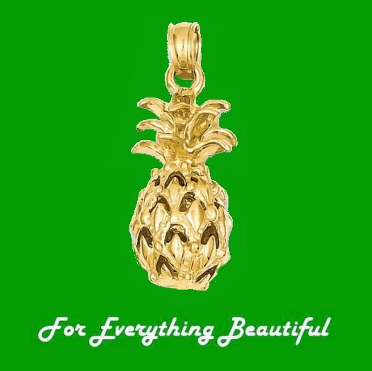 Image 0 of Pineapple Tropical Fruit Textured 14K Yellow Gold Pendant Charm