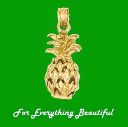Pineapple Tropical Fruit Textured 14K Yellow Gold Pendant Charm