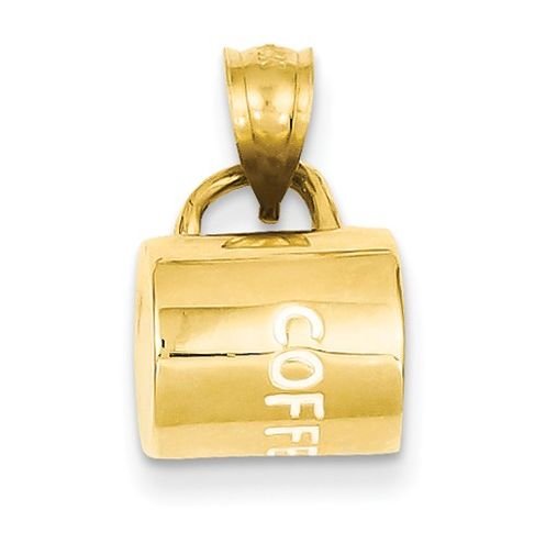 Image 1 of Coffee Mug 3D Polished 14K Yellow Gold Pendant Charm