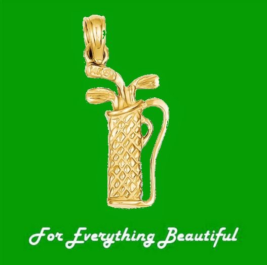 Image 0 of Golf Bag With Clubs Satin Polished 14K Yellow Gold Pendant Charm