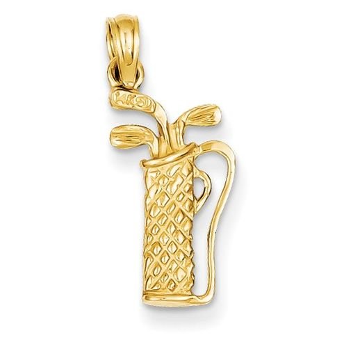 Image 1 of Golf Bag With Clubs Satin Polished 14K Yellow Gold Pendant Charm