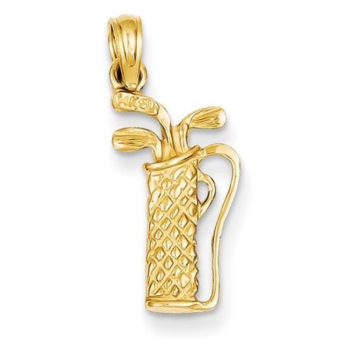 Image 1 of Golf Bag With Clubs Satin Polished 14K Yellow Gold Pendant Charm