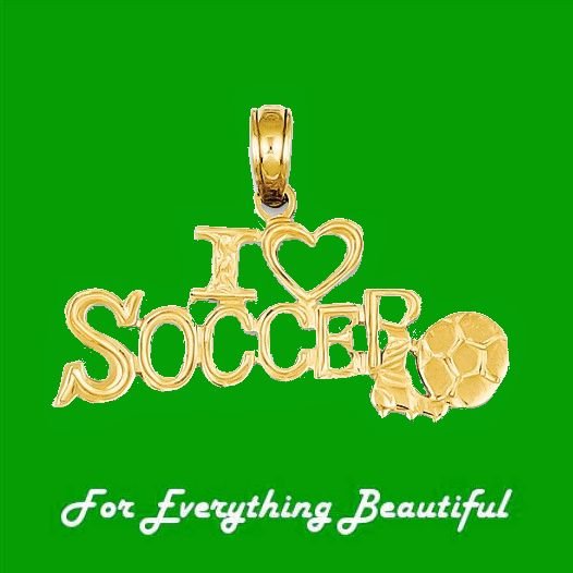 Image 0 of I Love Soccer Script Small 14K Yellow Gold Pendant Charm