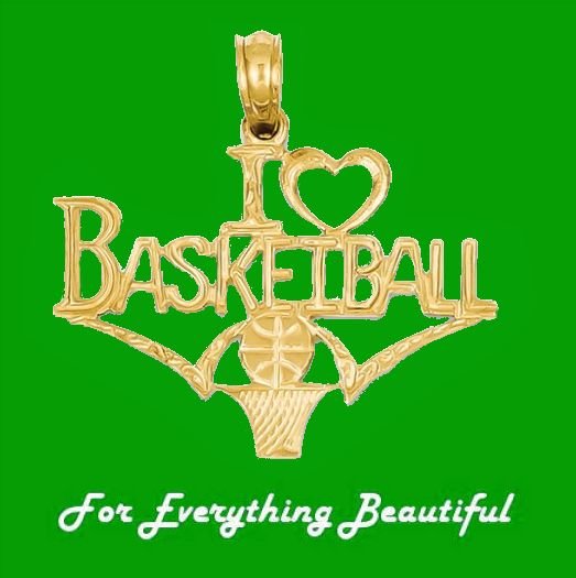 Image 0 of I Love Basketball Script 14K Yellow Gold Pendant Charm