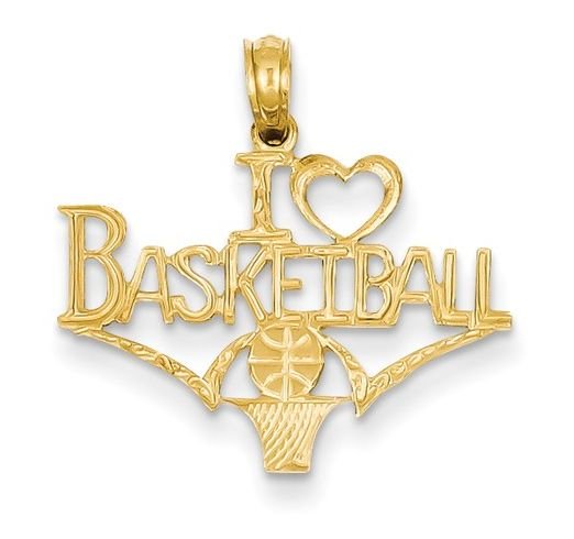Image 1 of I Love Basketball Script 14K Yellow Gold Pendant Charm