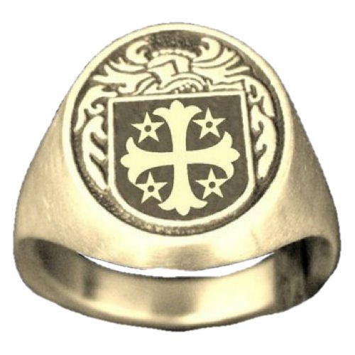 Image 1 of Knight Series Raised Relief Irish Coat of Arms 14K Yellow Gold Mens Ring