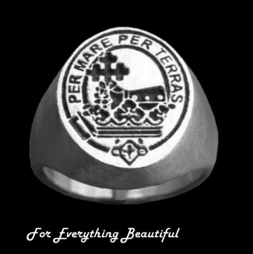 Image 0 of Clan Badge Engraved Oval Clan Crest Sterling Silver Mens Ring