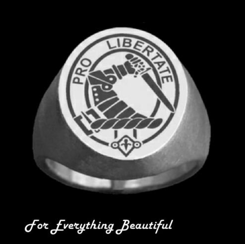 Image 2 of Clan Badge Engraved Oval Clan Crest Sterling Silver Mens Ring