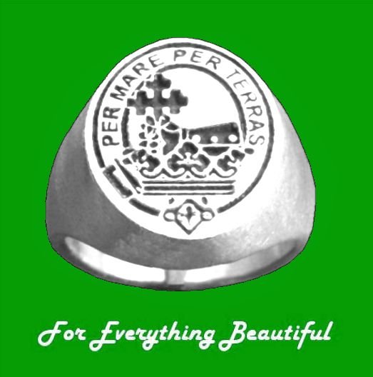 Image 0 of Clan Badge Engraved Oval Clan Crest 14K White Gold Mens Ring 