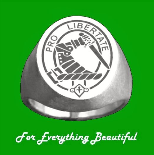 Image 2 of Clan Badge Engraved Oval Clan Crest 14K White Gold Mens Ring 